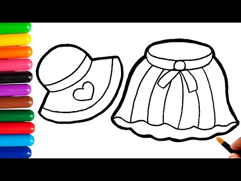 Learn hat and skirt drawing and coloring for kids toddlers