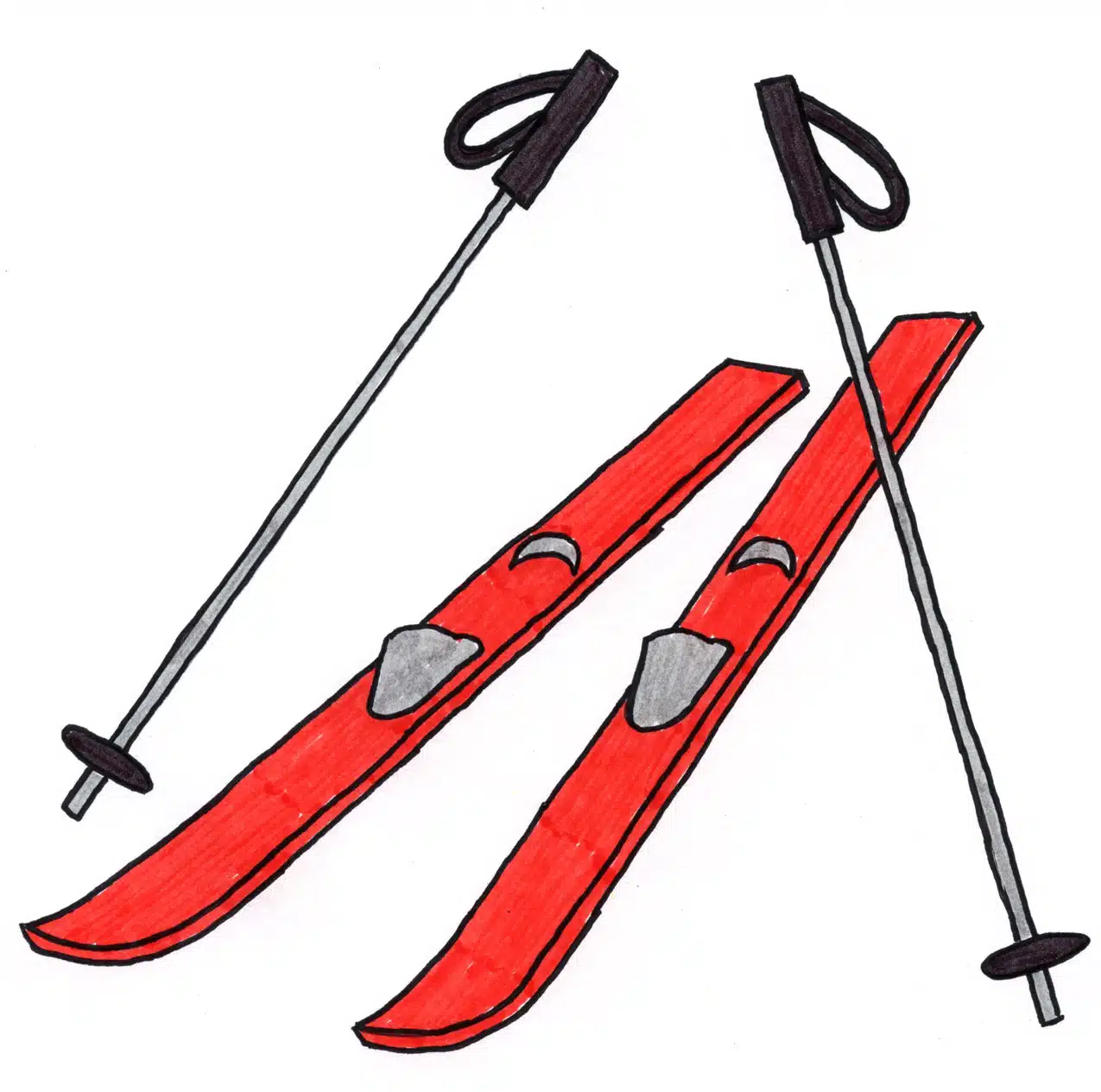 Easy how to draw skis tutorial and skis coloring page