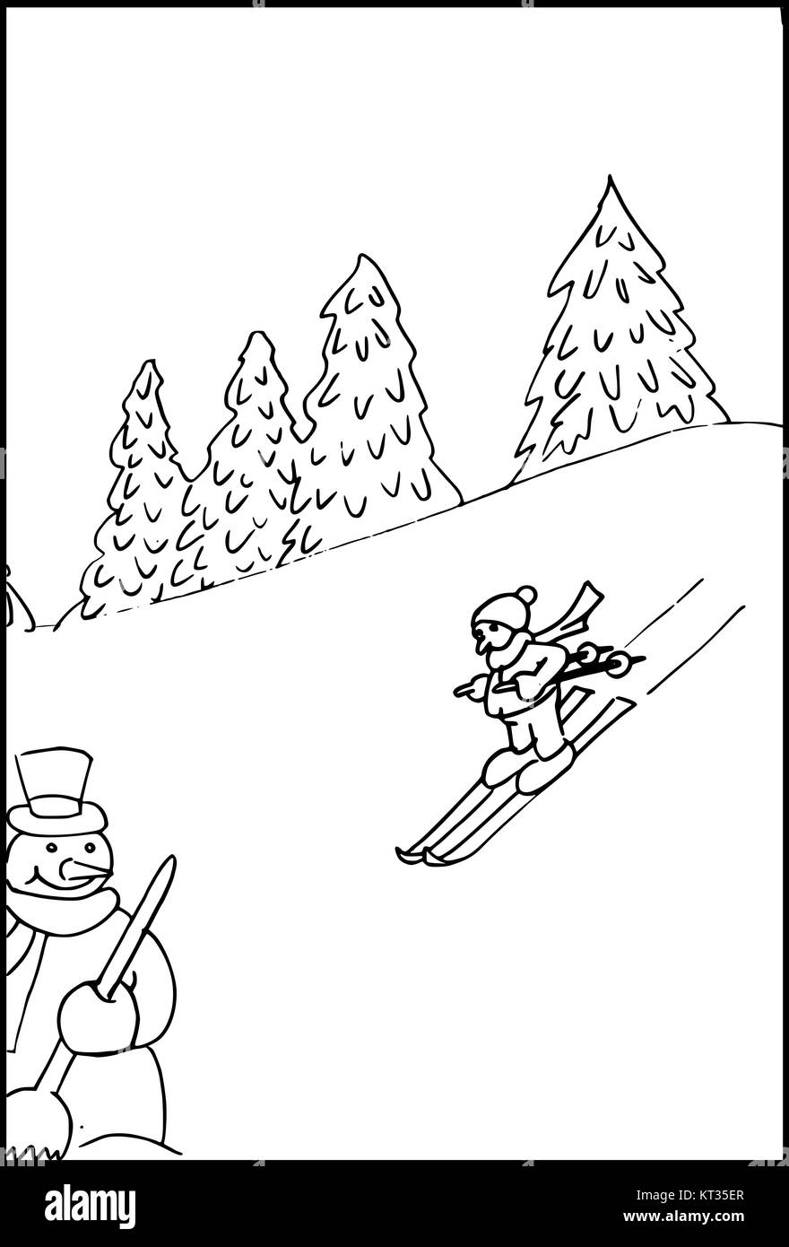 Line drawing skiing hi