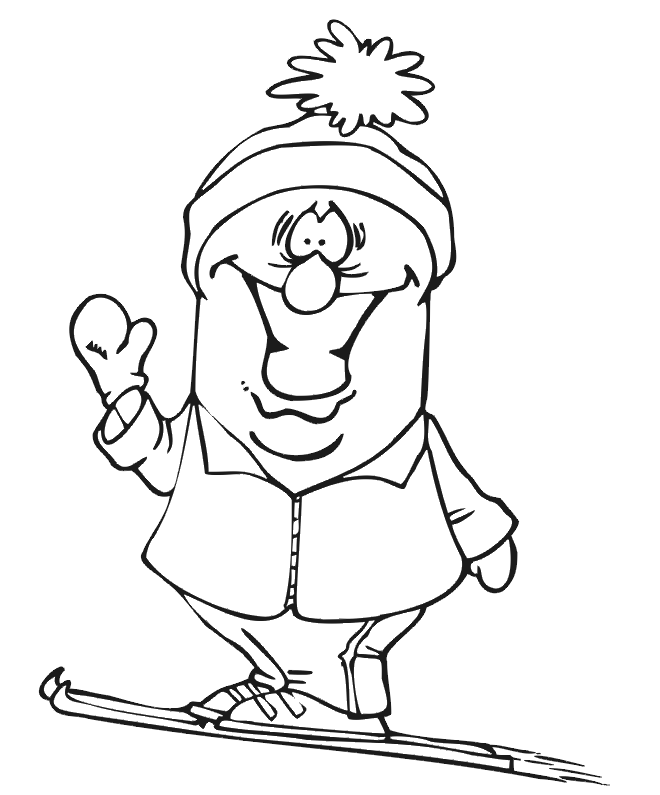 Skiing coloring page a skier with a goofy grin