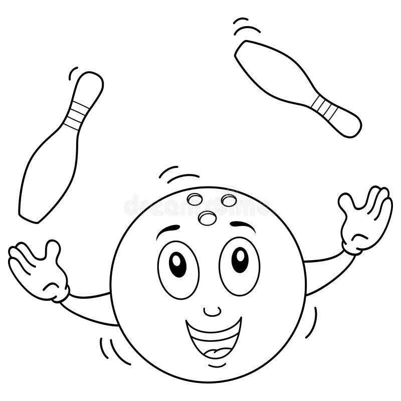 Coloring bowling ball character with skittles stock vector