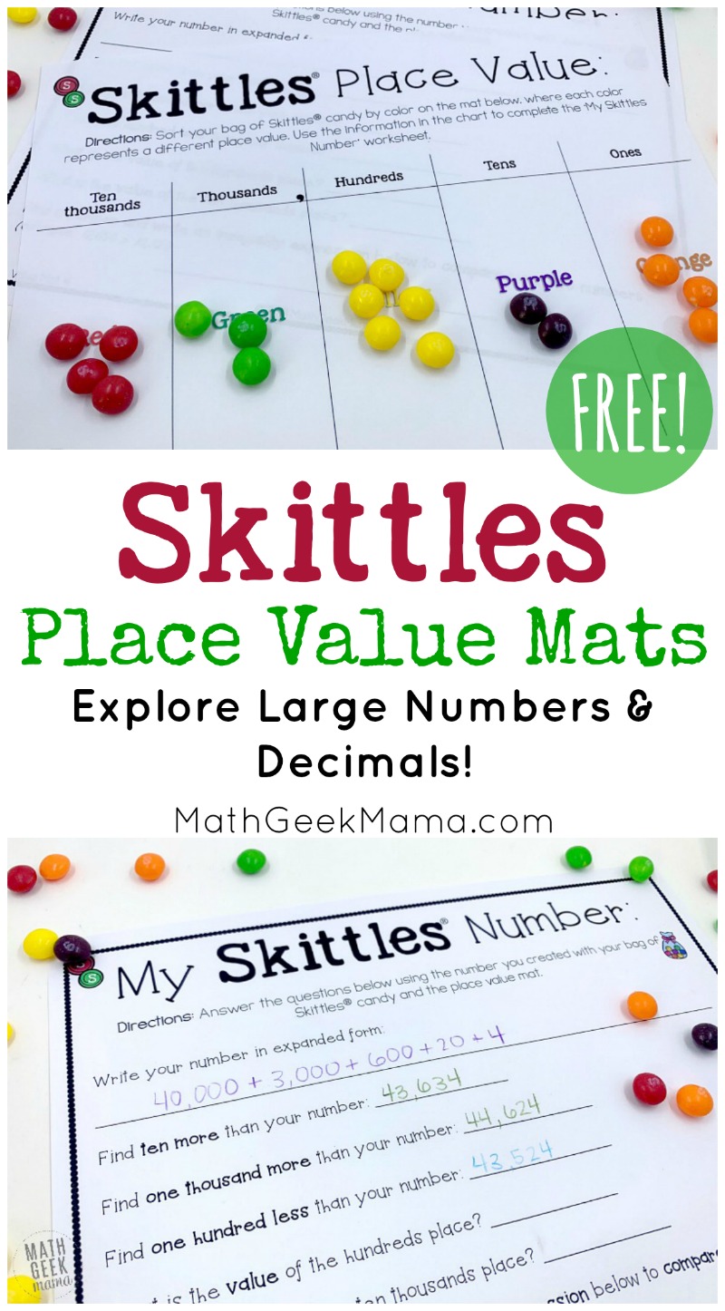 Free skittles math place value mats math geek mama