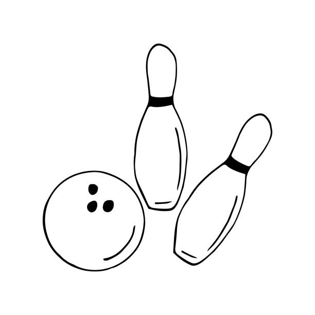 Skittles and bowling ball hand drawn doodle icon vector scandinavian nordic minimalism monochrome sports equipment game stock illustration