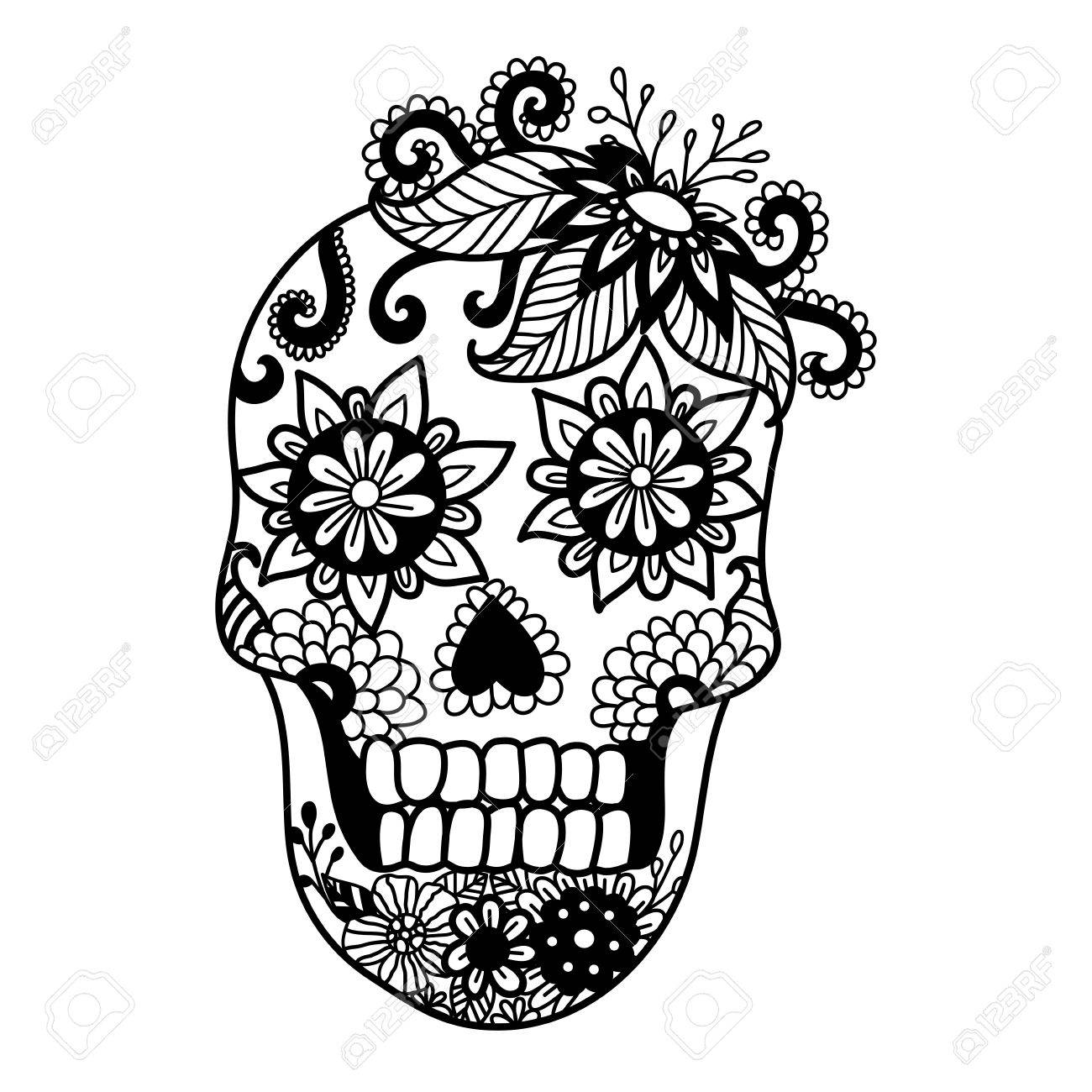 Lines art design of unique skull for adult coloring pagestattoo design element for halloween cards or invitations royalty free svg cliparts vectors and stock illustration image