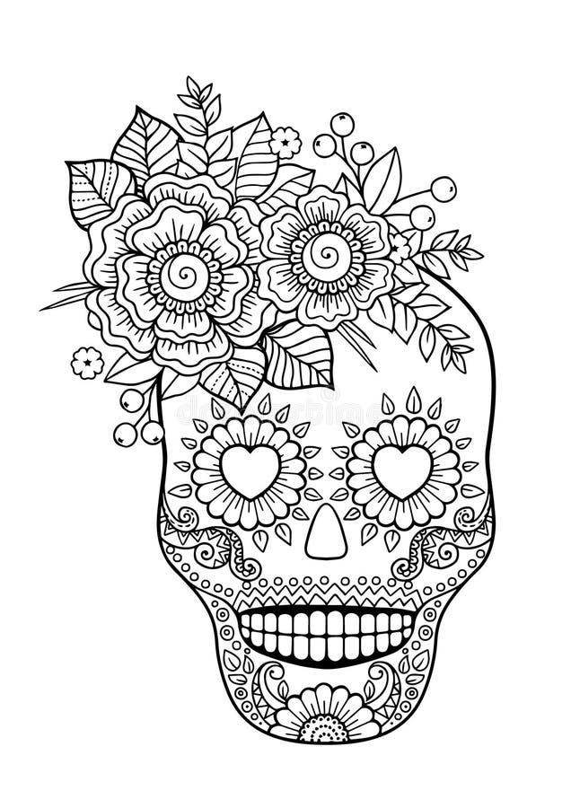 Day of the dead zentangle sugar skull vector adult coloring book stock vector