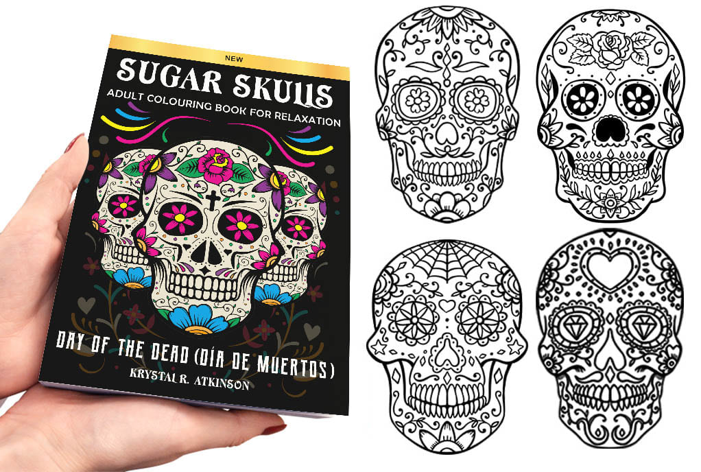 Design sugar skull coloring book cover for adults by aminemouatik