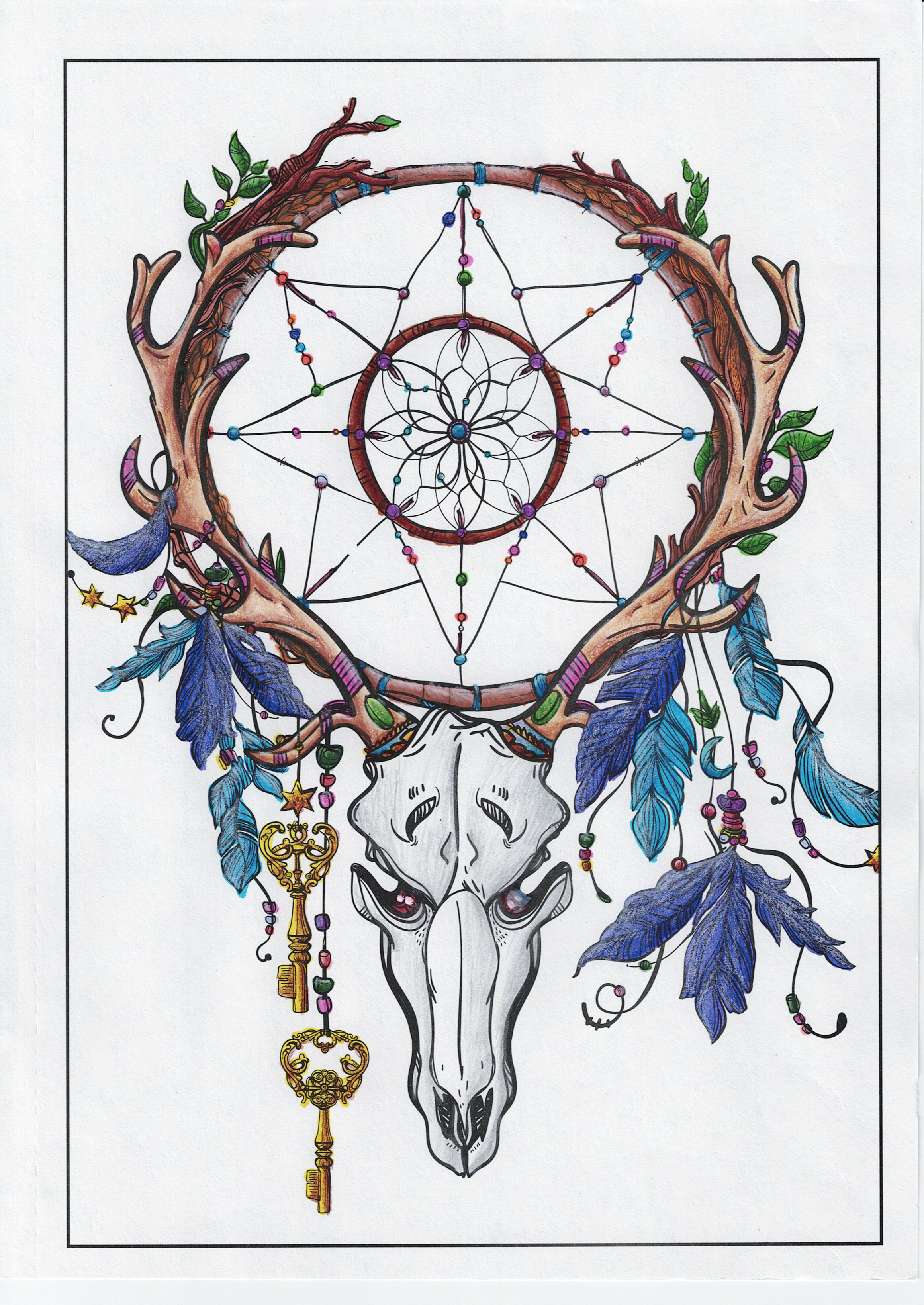 Deer skull adult coloring page by desertwind on