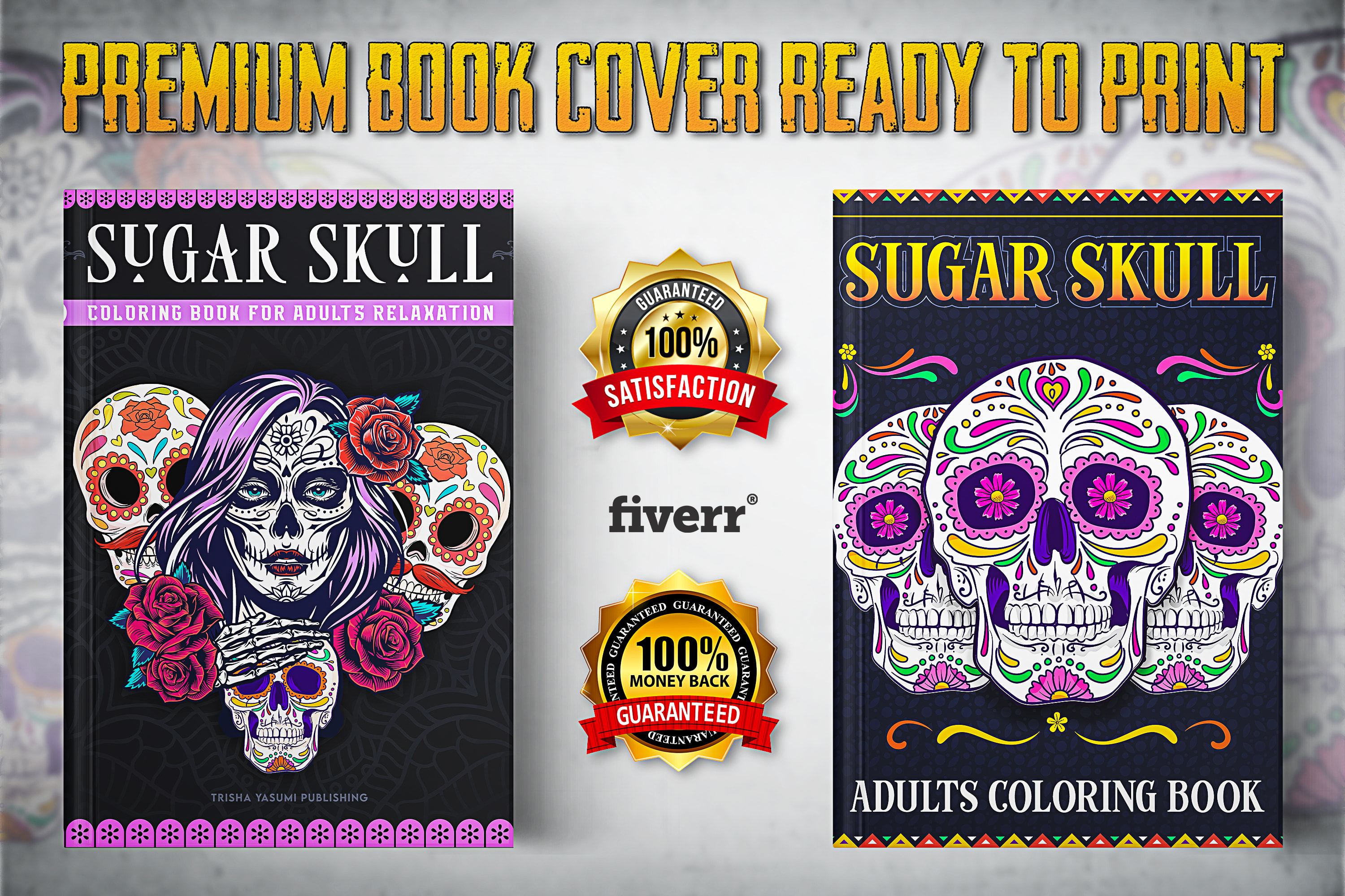 Design unique sugar skull adult coloring book cover for kdp by designpath