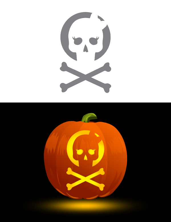 Printable female skull and crossbones pumpkin stencil
