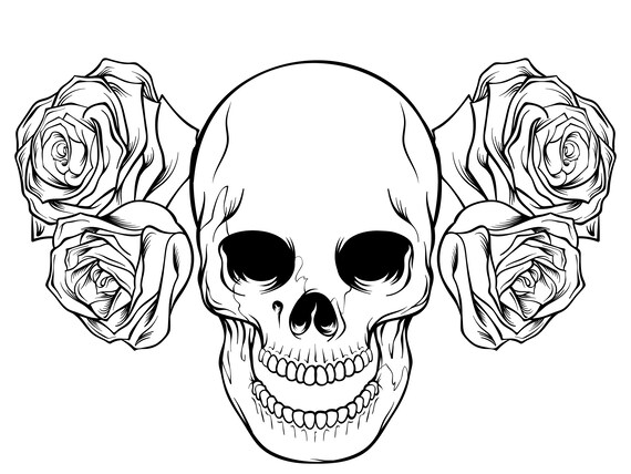 Skull with drawn rosesfloralsilhouettecricutcut filefile in svginstant downloadauto cadtshirt graphicprintablestencil