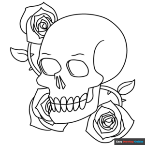 Skull and rose coloring page easy drawing guides