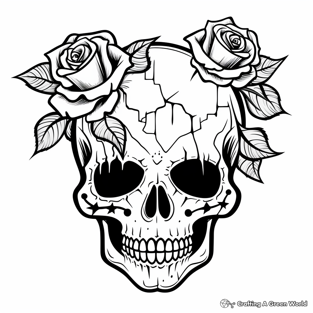 Rose skull coloring pages