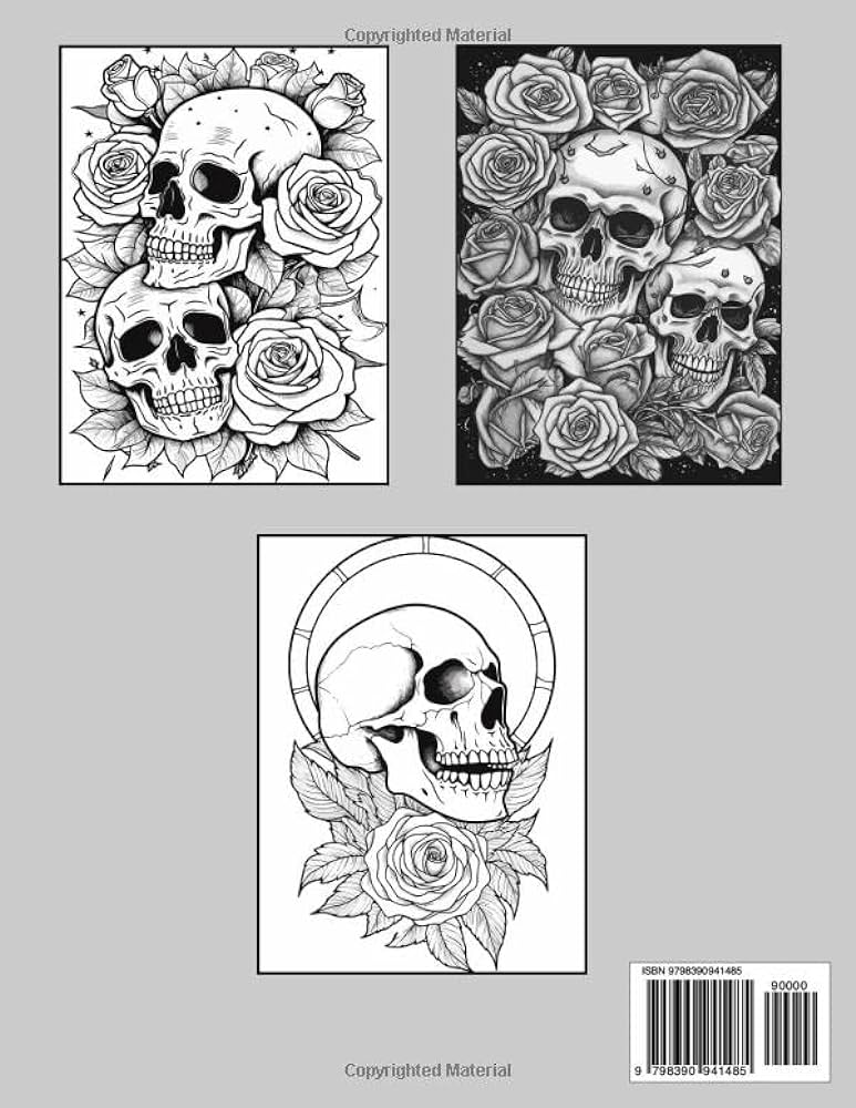 Skulls and roses coloring book for adults with floral skulls unique skull roses designs designs alex thunder books