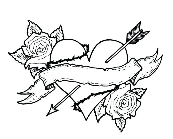 Roses and hearts coloring pages
