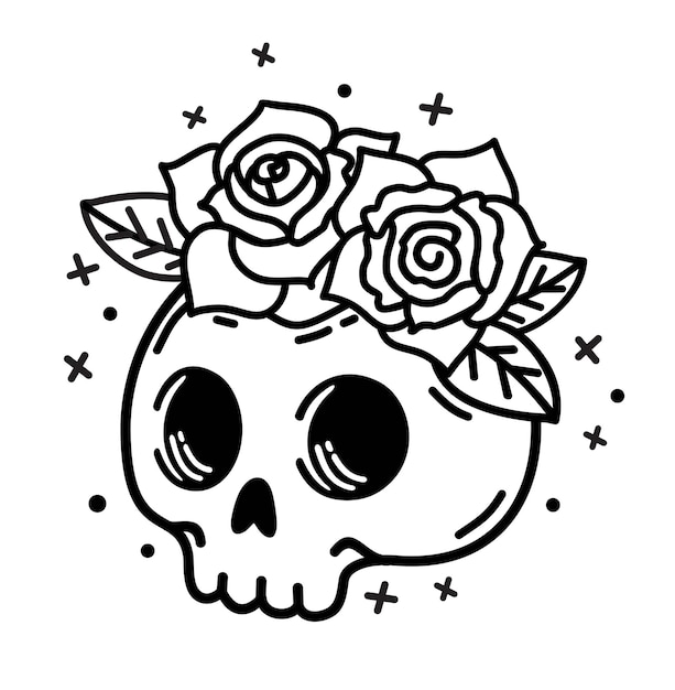 Coloring skull with roses vectors illustrations for free download