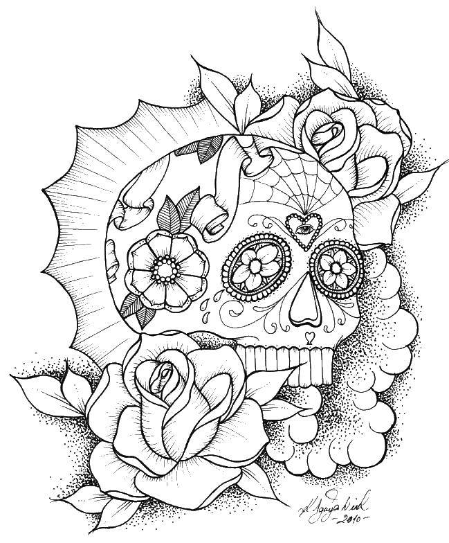 Online coloring pages coloring beautiful skull with roses coloring