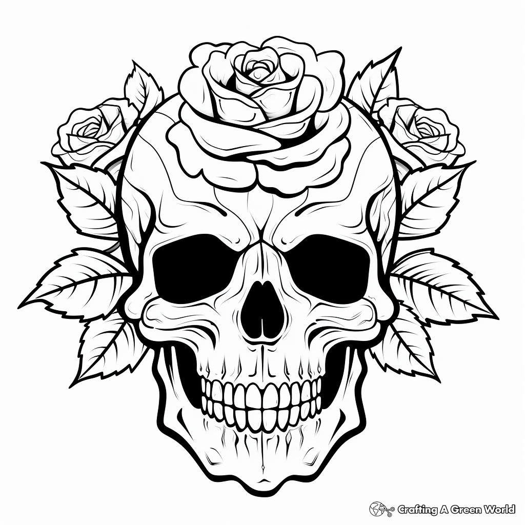 Rose skull coloring pages
