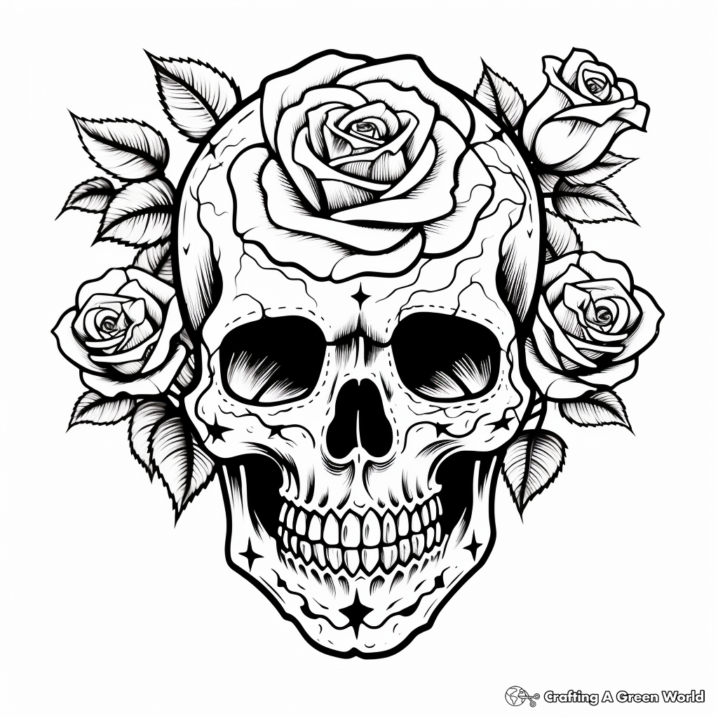 Rose skull coloring pages