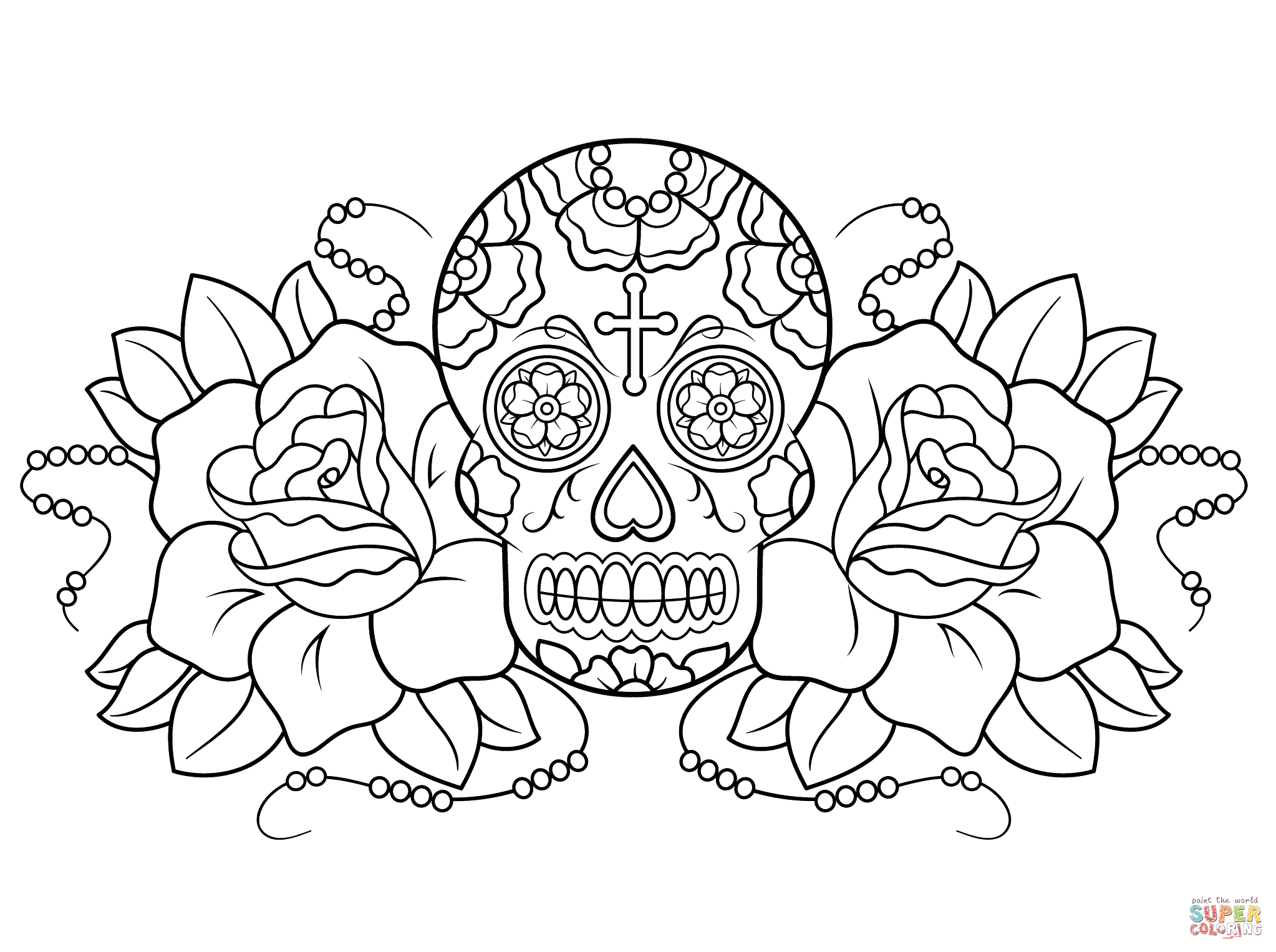 Sugar skull and roses coloring page free printable coloring pages