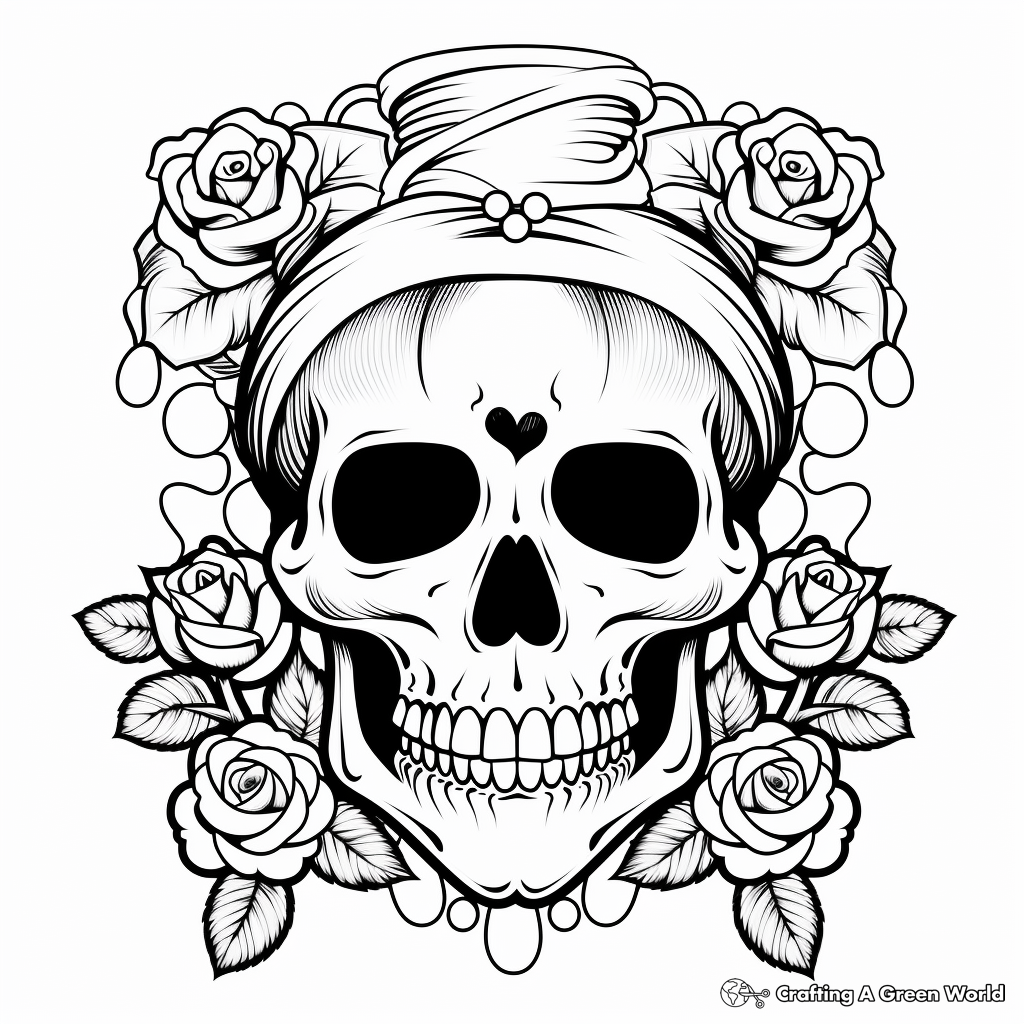 Rose skull coloring pages
