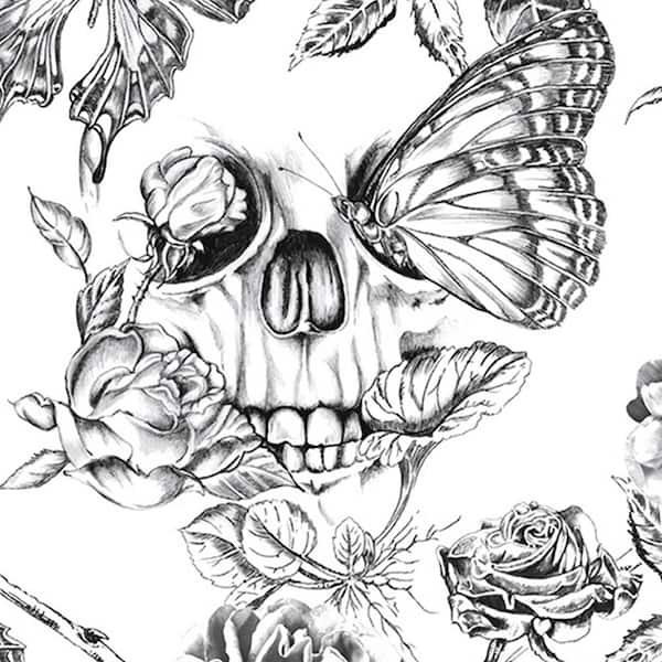 Graham brown skull roses black removable wallpaper sample