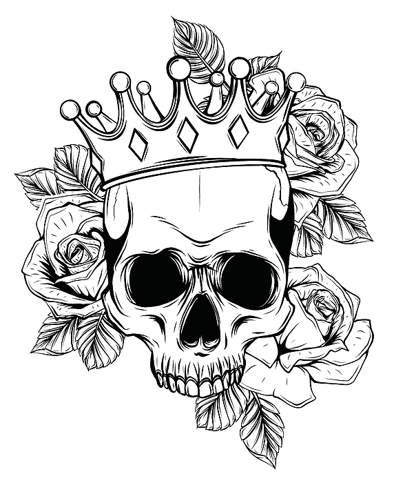 Vector illustration human death skull in crown with roses spiral notebook by dean zangirolami