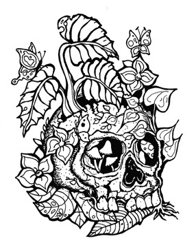 Cottagecore skull clipart with free coloring pages by visual teacher