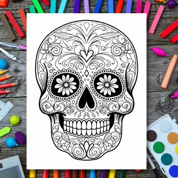 Halloween sugar skull coloring pages day of the dead printable tpt