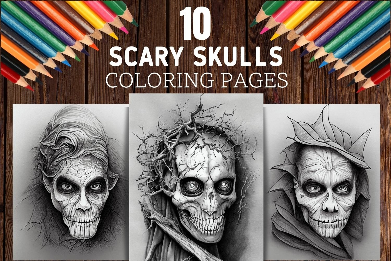 Scary skulls coloring pages