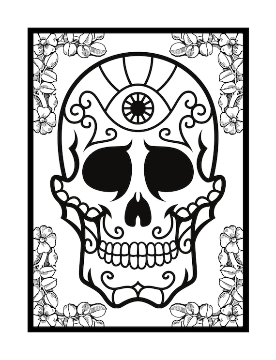 Sugar skull fun coloring page mexican skull color page adult coloring page for calavera lovers pod coloring page instant delivery instant download
