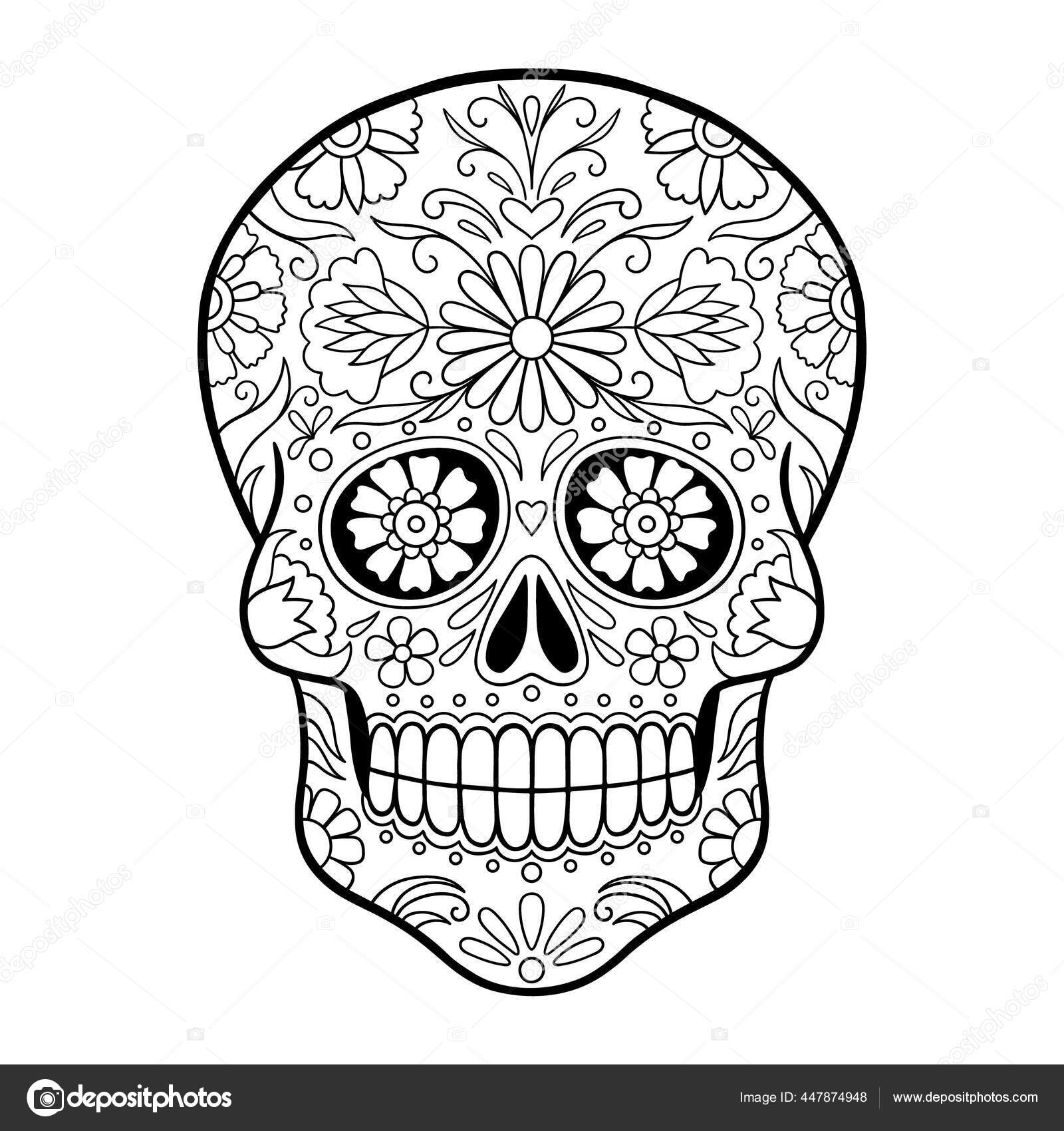 Mexican sugar skull dia los muertos sugar skull doodle floral â kuvapankkivektori inshna