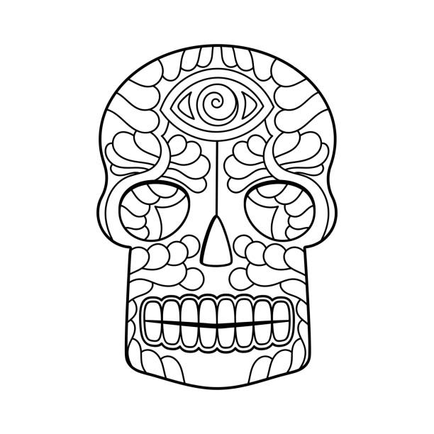 Coloring book skull vector illustration day of the dead skull black and white design stock illustration