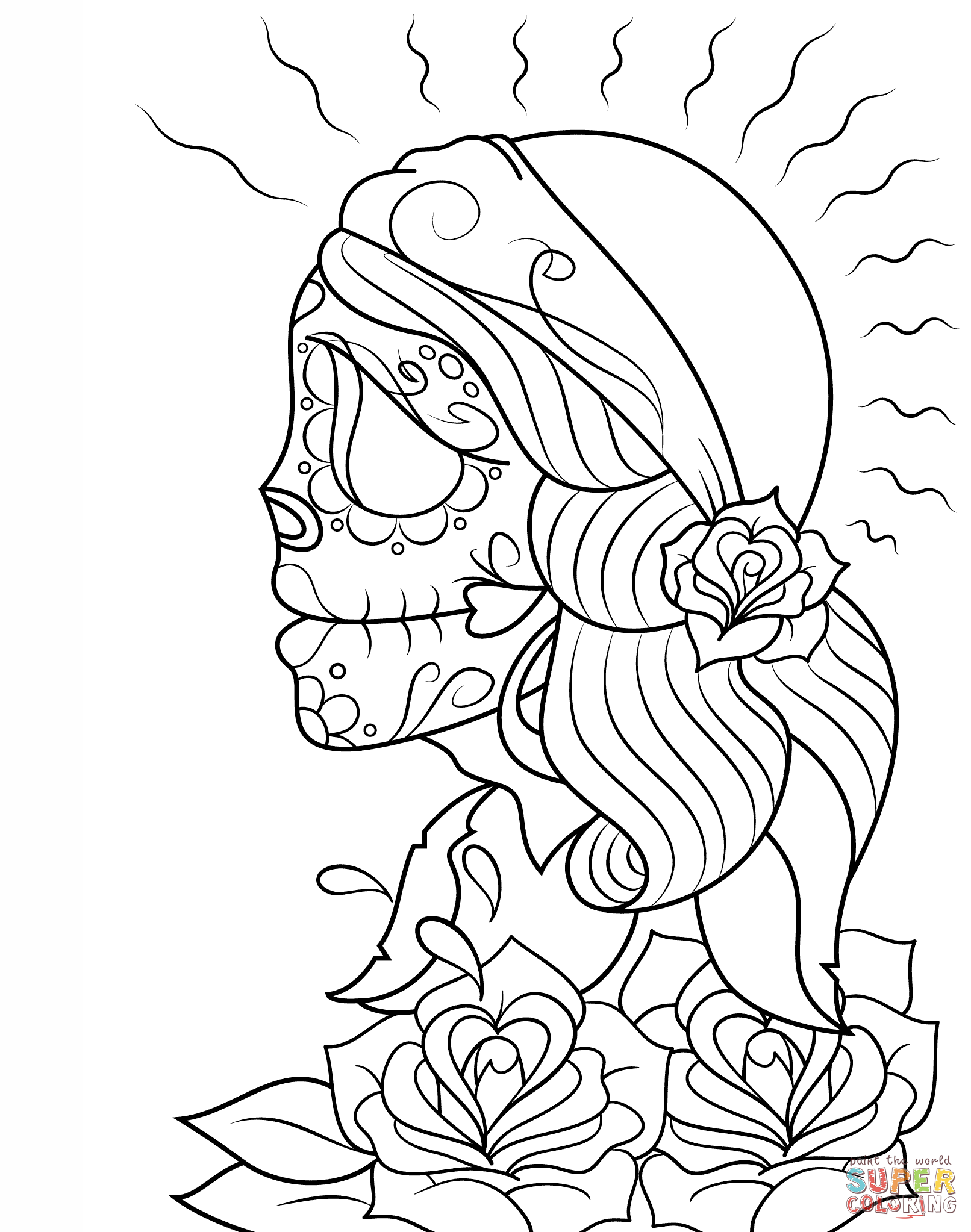Day of the dead girl skull coloring page free printable coloring pages