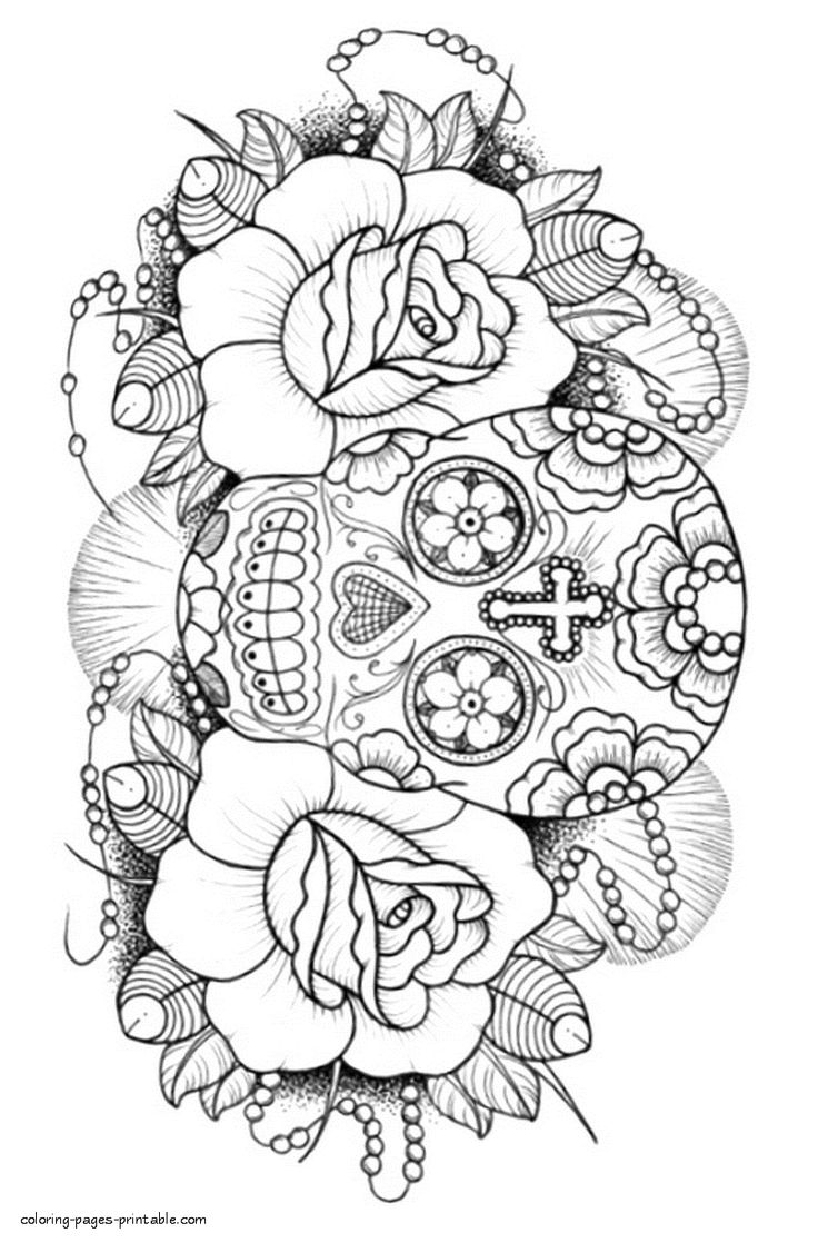 Sugar skull coloring book for adults skull coloring pages love coloring pages detailed coloring pages
