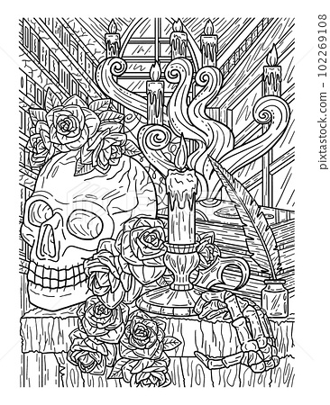 Halloween skull candelabra adults coloring page