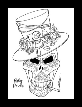 Portrait of a beautiful women skull with flowers adult coloring pages