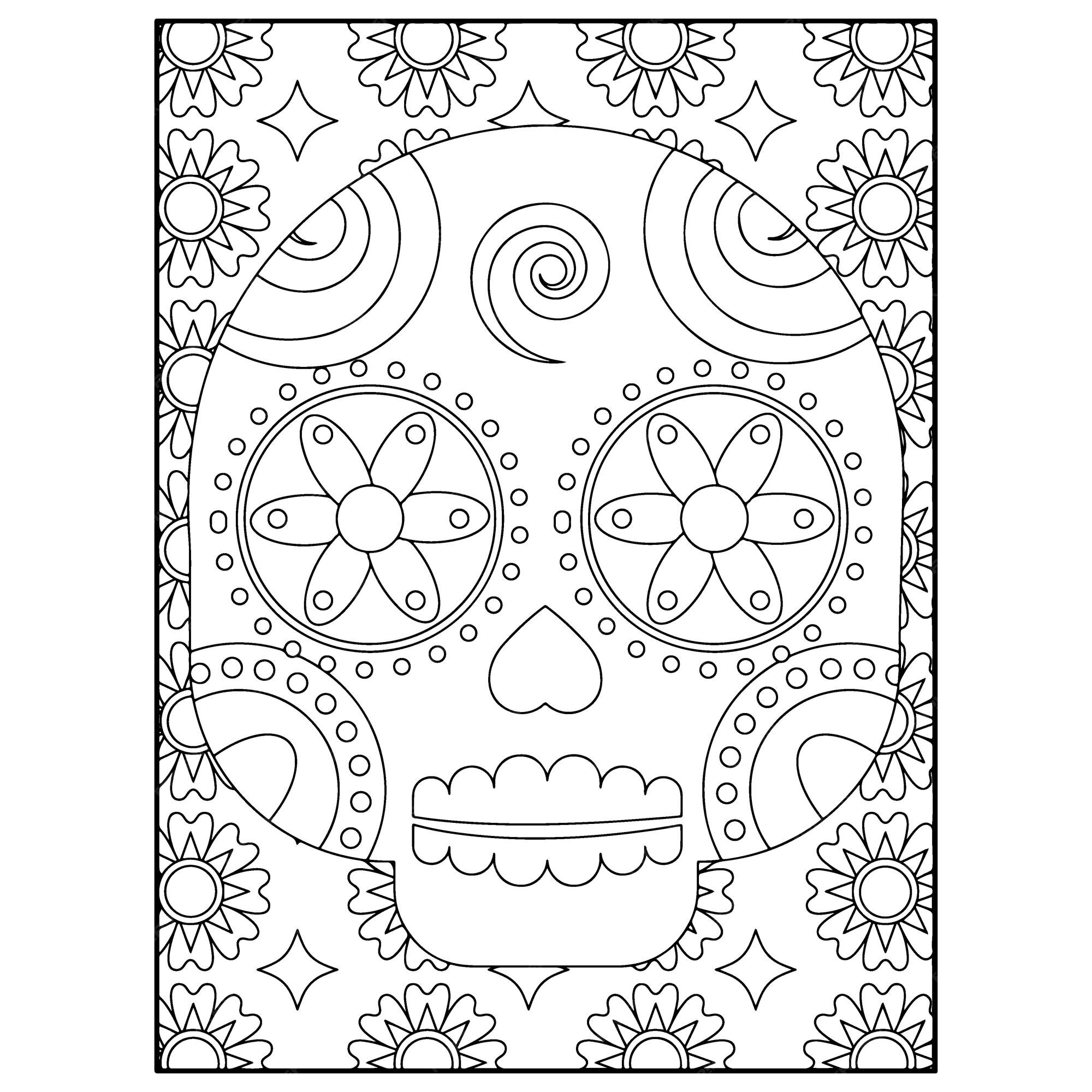 Premium vector sugar skull adult coloring pages
