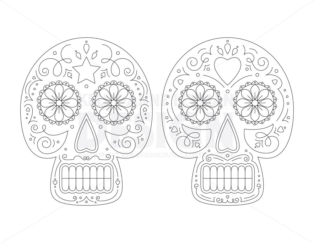 Sugar skull printable coloring pages for adults day of the dead skulls dia de los muertos digital coloring pages digital download â kelly