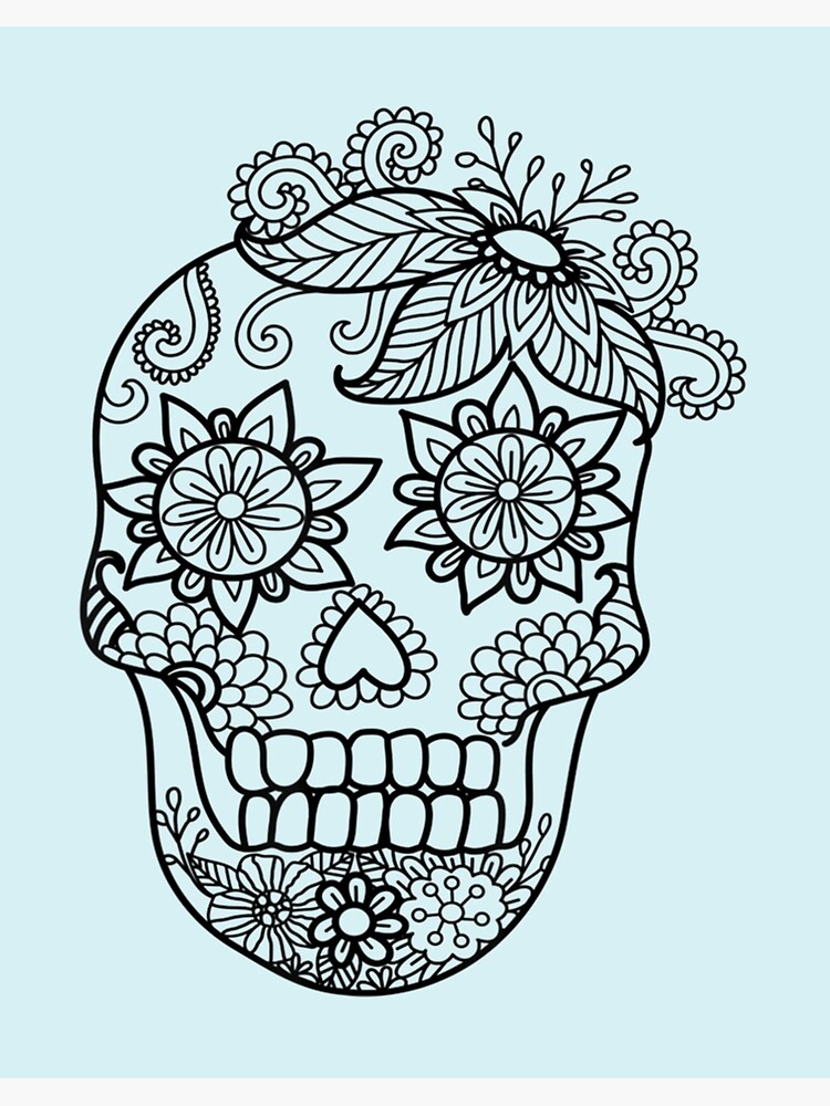 Adult coloring book style skull halloween coloring art board print for sale by pingvinstudioz