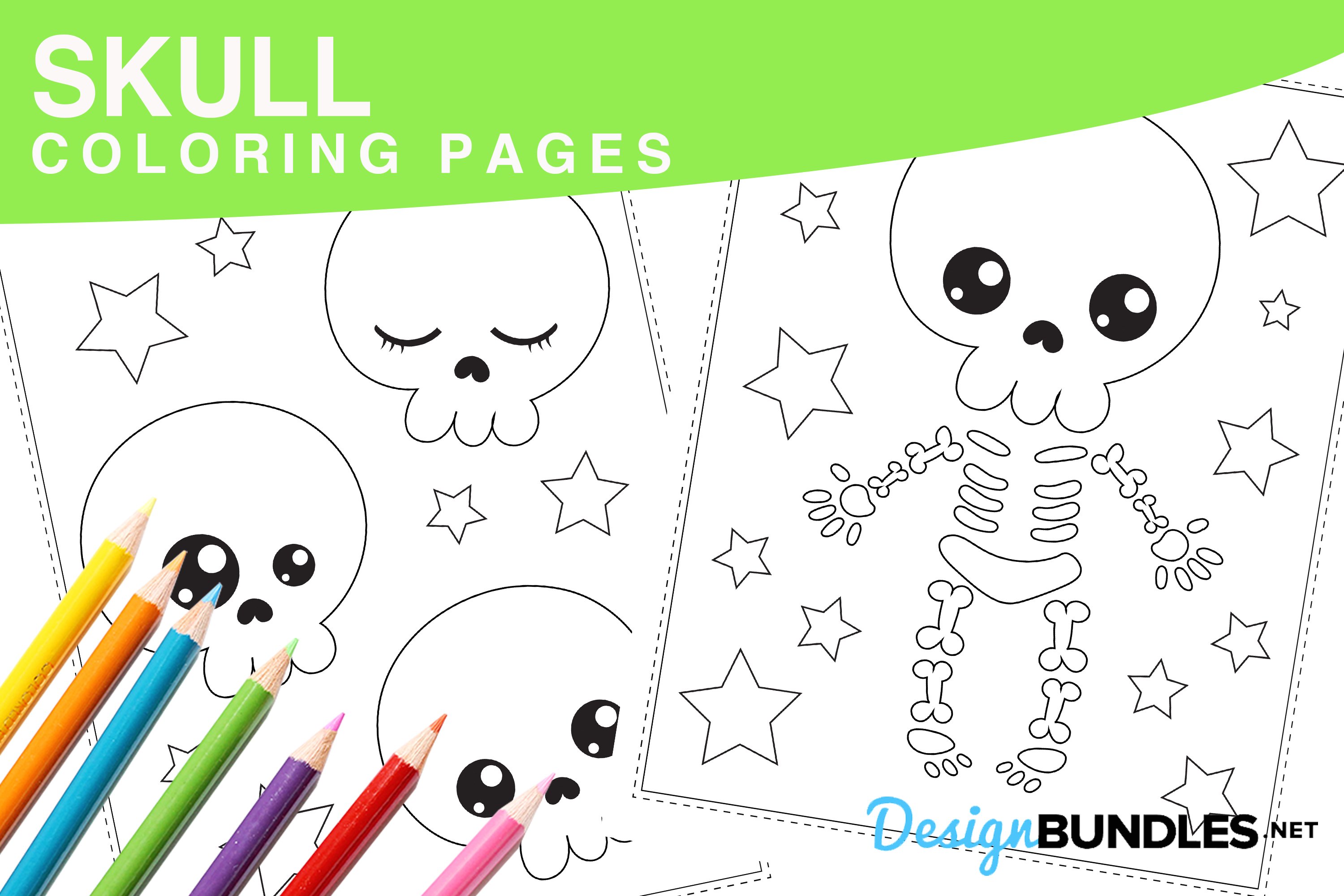 Skull coloring pages design bundles
