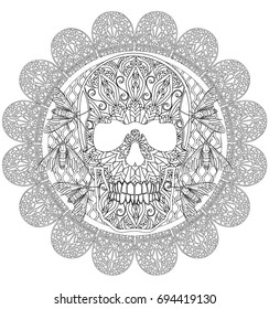 Skull mandala coloring page stock vector royalty free