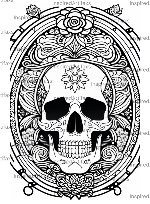Skull mandala coloring pages pack adult coloring book instant download mandala skulls printable at home pdf