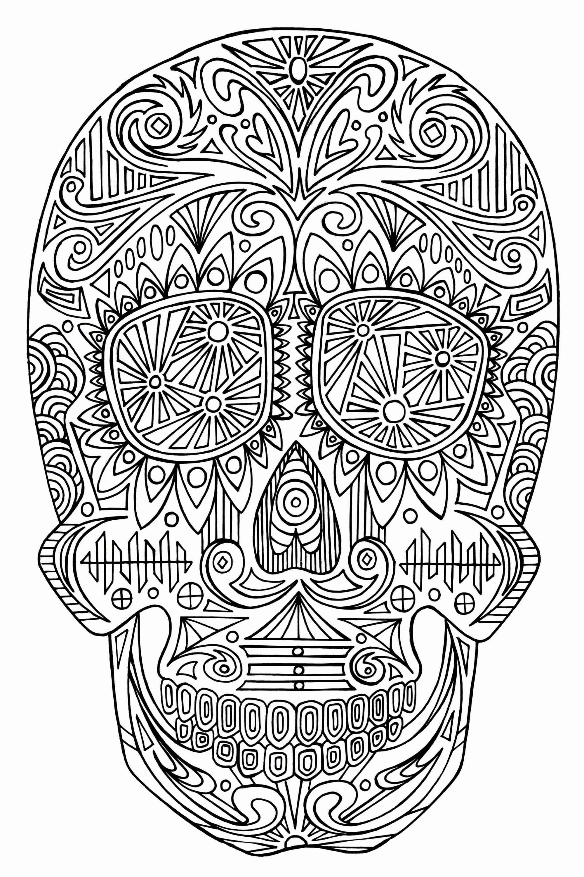 Intricate sugar skull coloring page