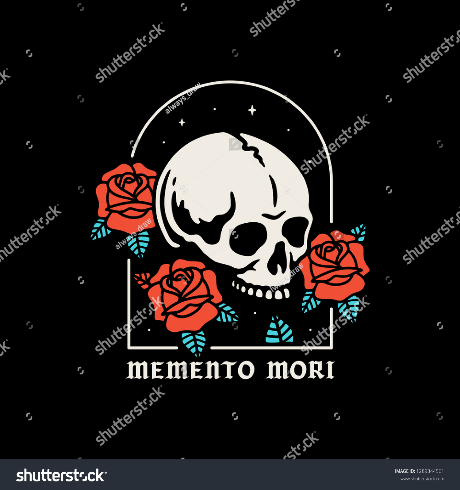 Skull roses memento mori color black stock vector royalty free