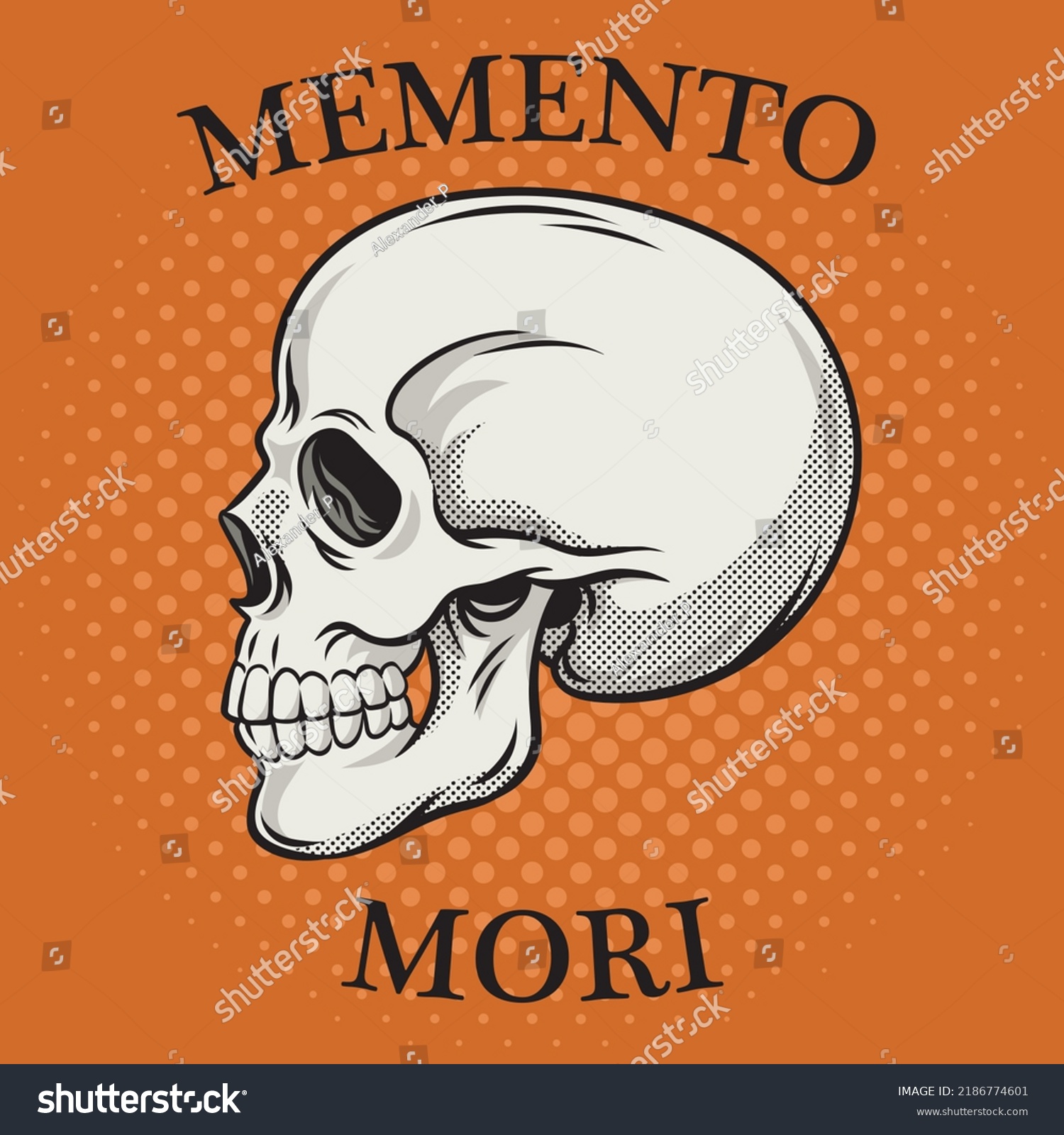 Human skull memento mori phrase artistic stock illustration
