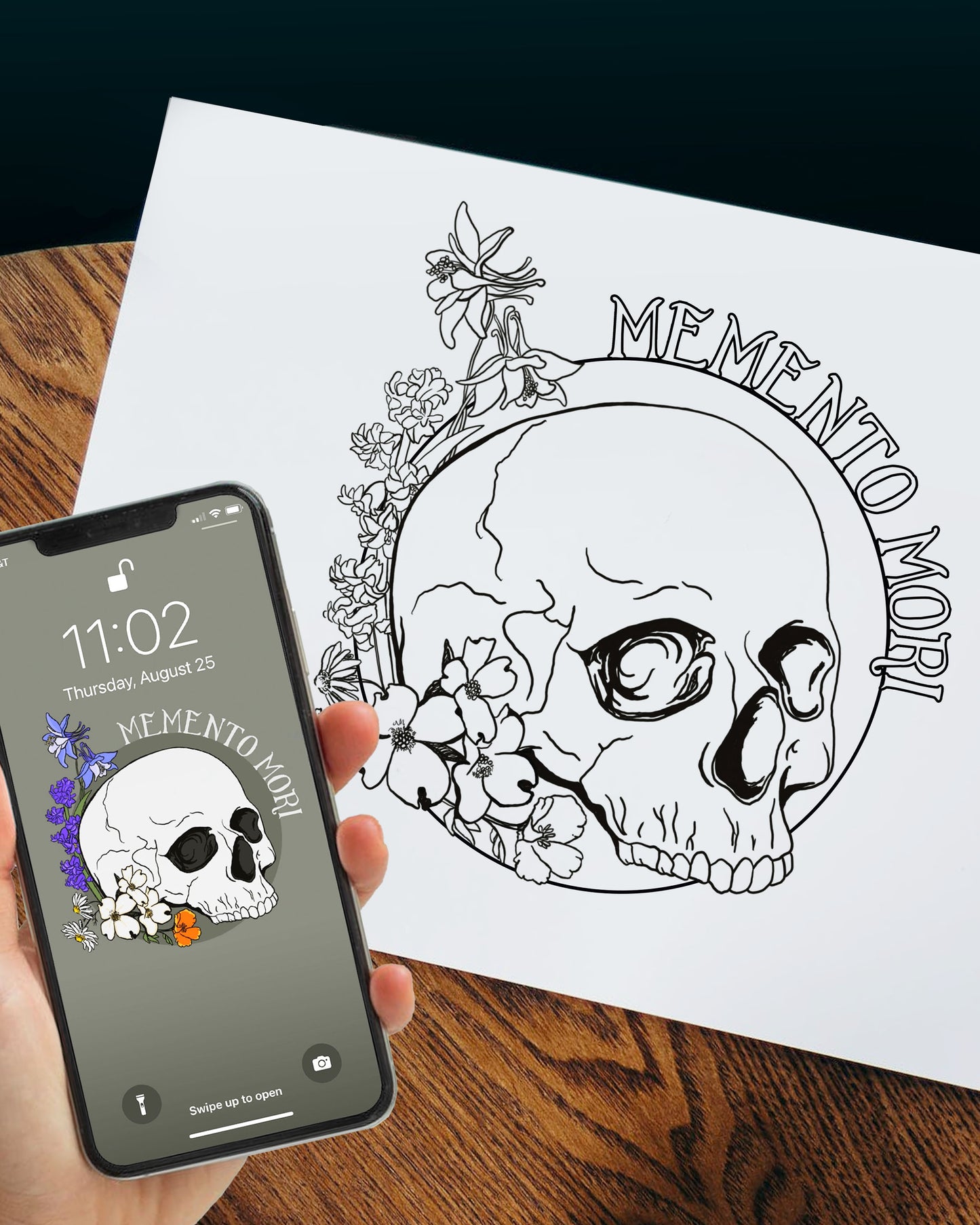 Memento mori coloring page phone wallpaper digital download â leanne bowen
