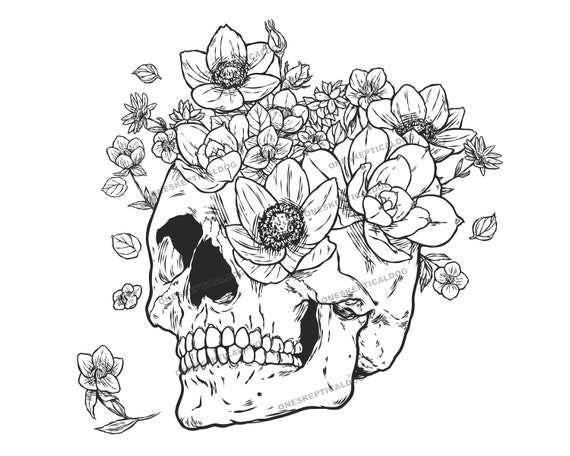 Skull with flowers memento mori vector illustration clipart eps svg png