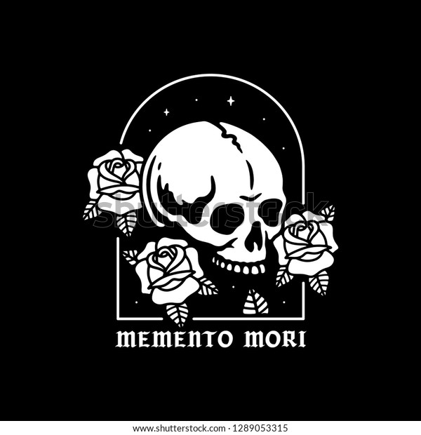 Skull roses memento mori black background stock vector royalty free