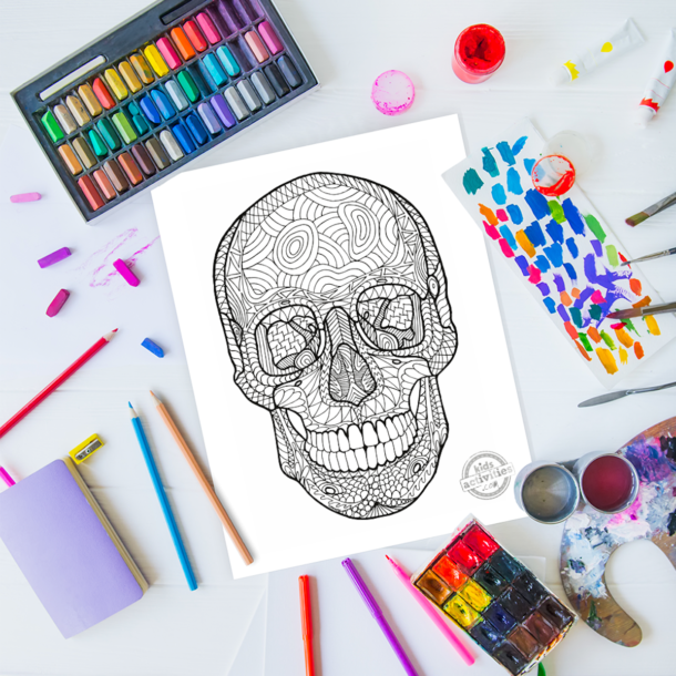 Detailed human skull zentangle coloring page kids activities blog