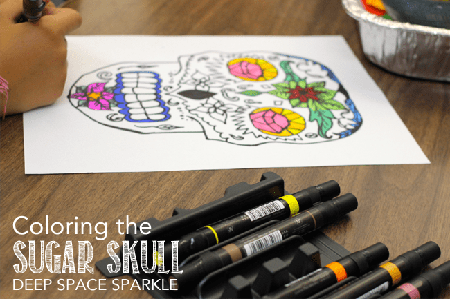 Sugar skull line drawings collage deep space sparkle